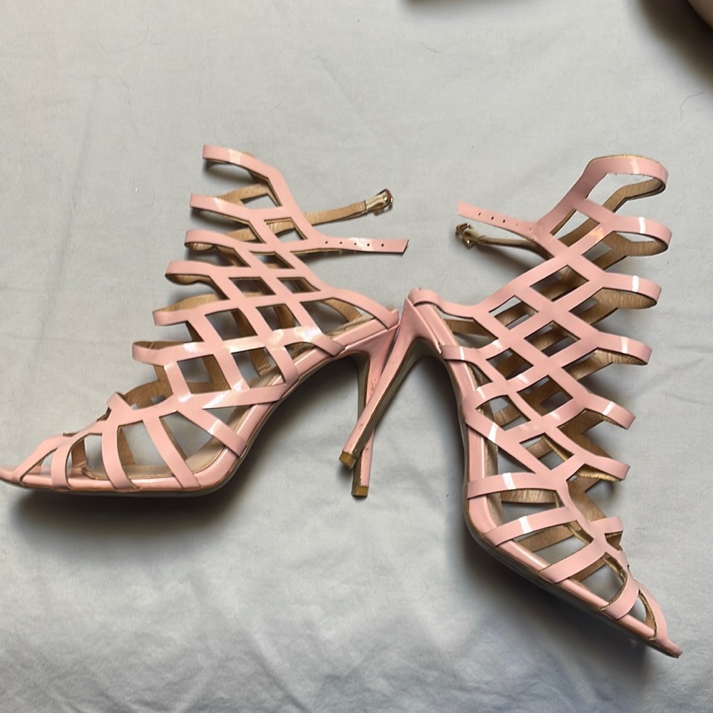 Akira light pink strappy stilettos